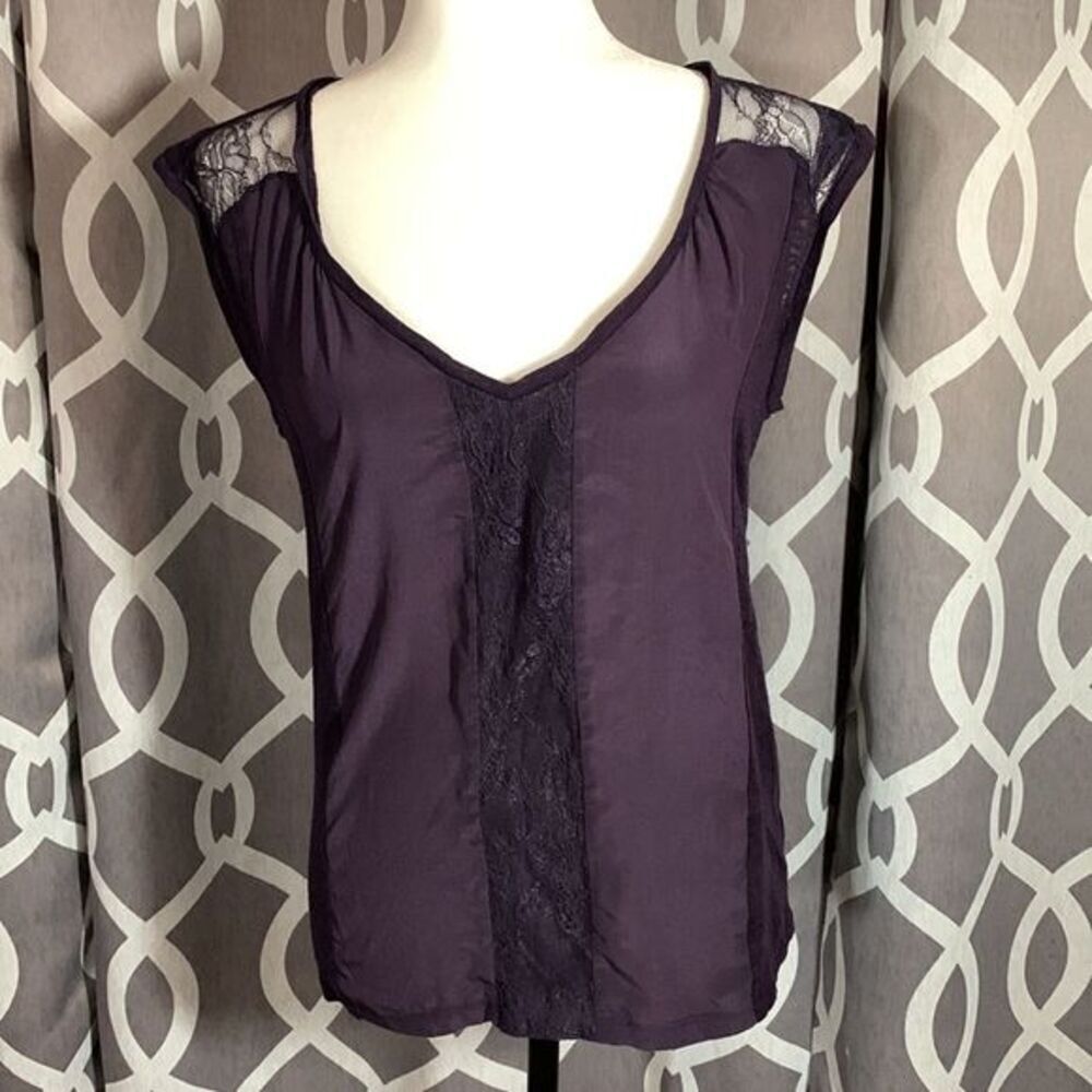 Babaton with Silk Purple & Black Floral Lace Sleeveless Tank Top